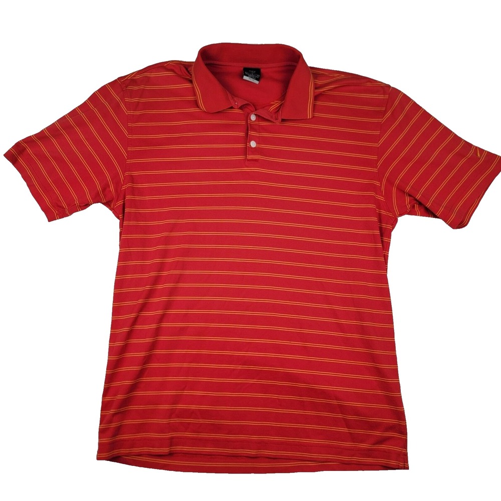 Nike Golf Mens Dri-FIT Striped Polo Shirt Red Orange Large Short Sleeve L